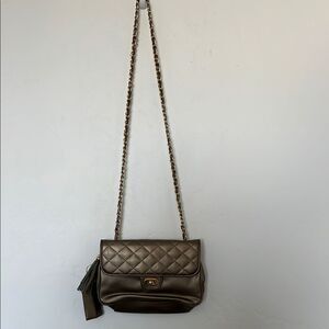 Vintage Via Piaggi Metallic Gold Crossbody Bag Structured Shoulder Purse